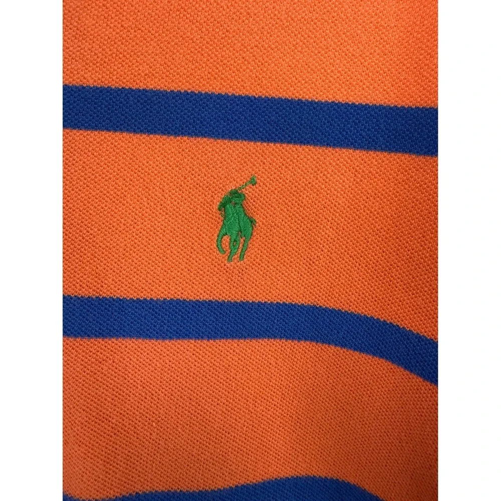 Polo Ralph Lauren Mens Large Orange Blue Striped Short Sleeve Pique Polo Shirt